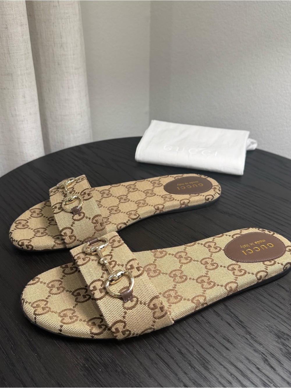 Gucci GG Canvas Siaga Slide Sandals Beige 40